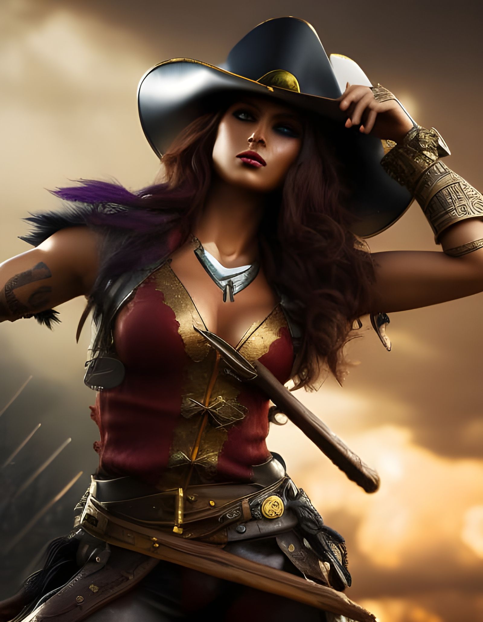 Detailed Lady Pirate in Steampunk Style