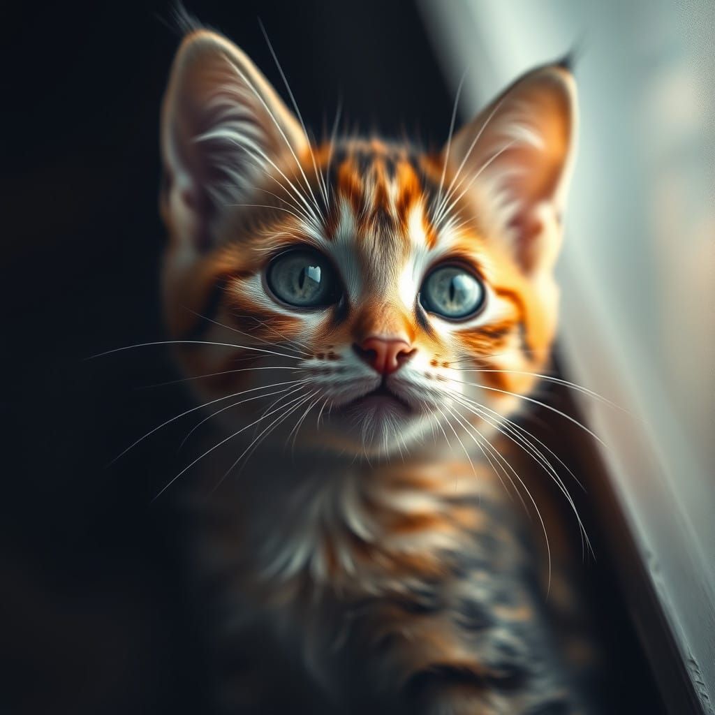 Vibrant Kitten in Hyperrealistic Style with Intricate Detail...