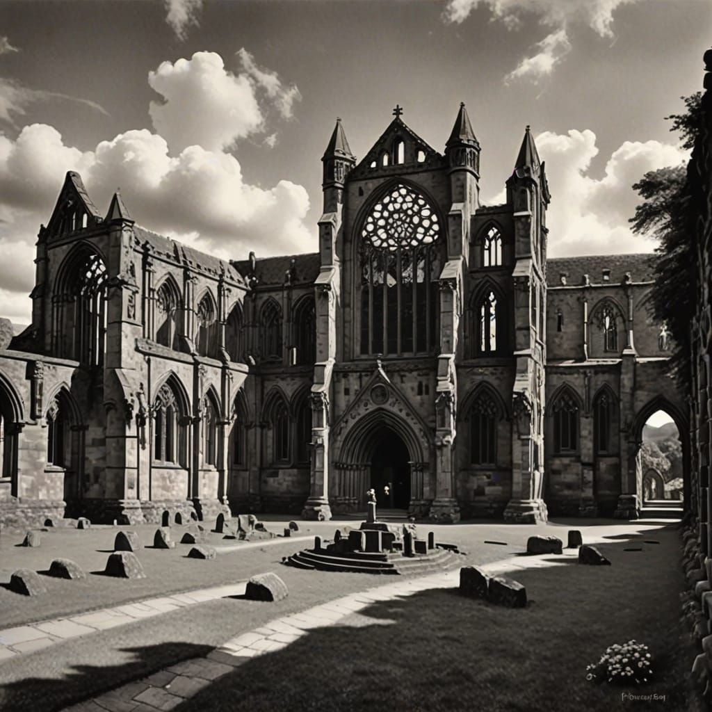 Melrose Abbey, Scotland: Charcoal Drawing