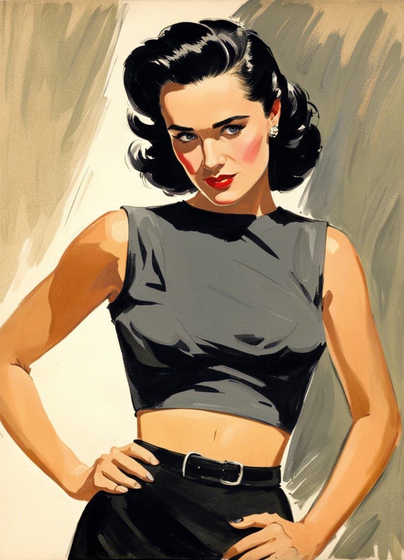 Vintage Portrait Illustration in Gouache Style