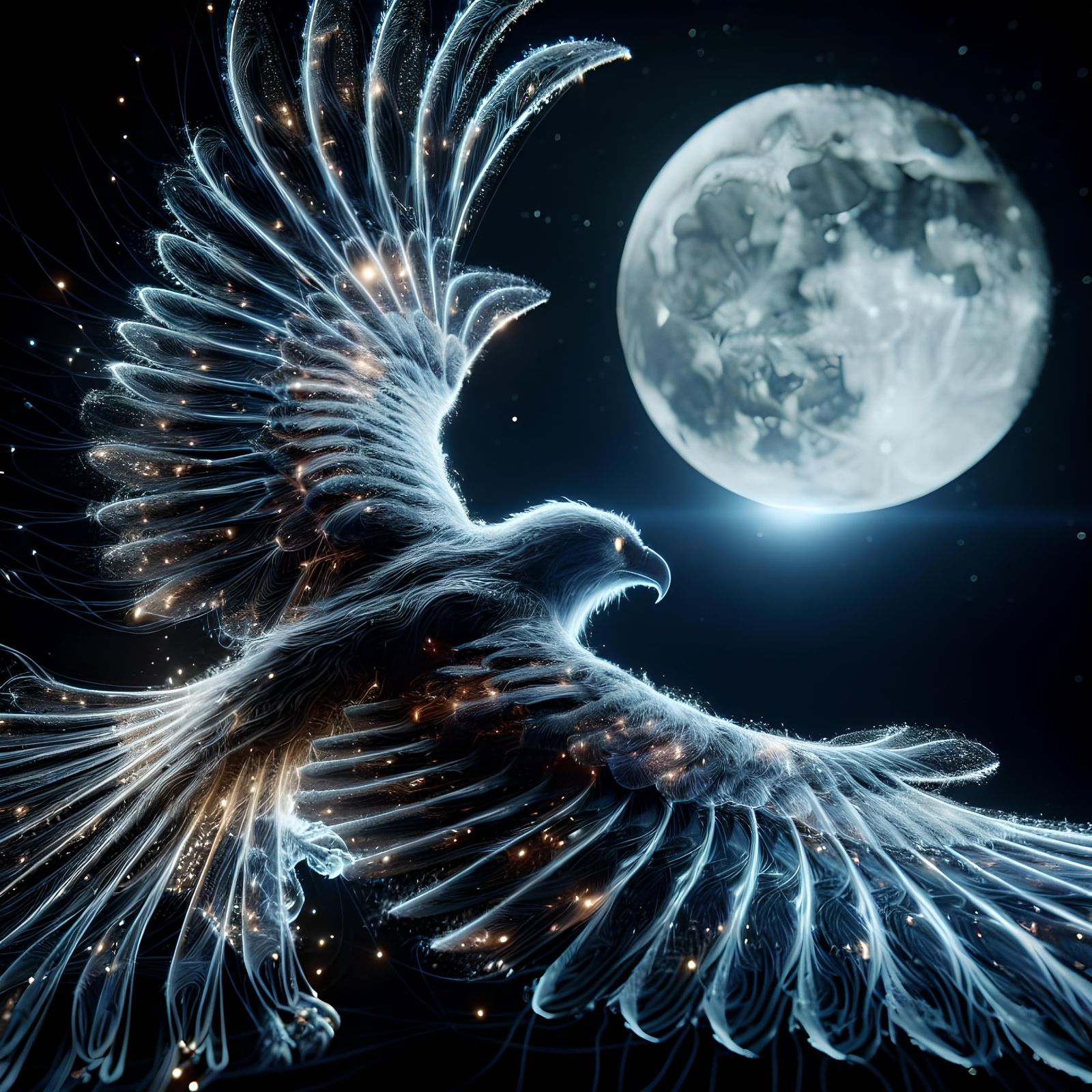 Majestic Eagle in Flight with Bioluminescent Detail
