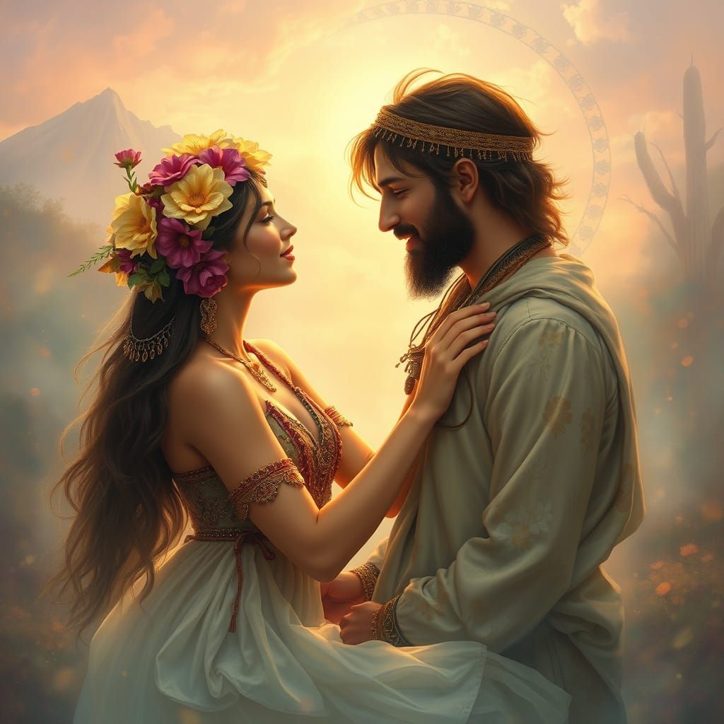 Ethereal Fantasy Couple in Indian-Inspired Attire