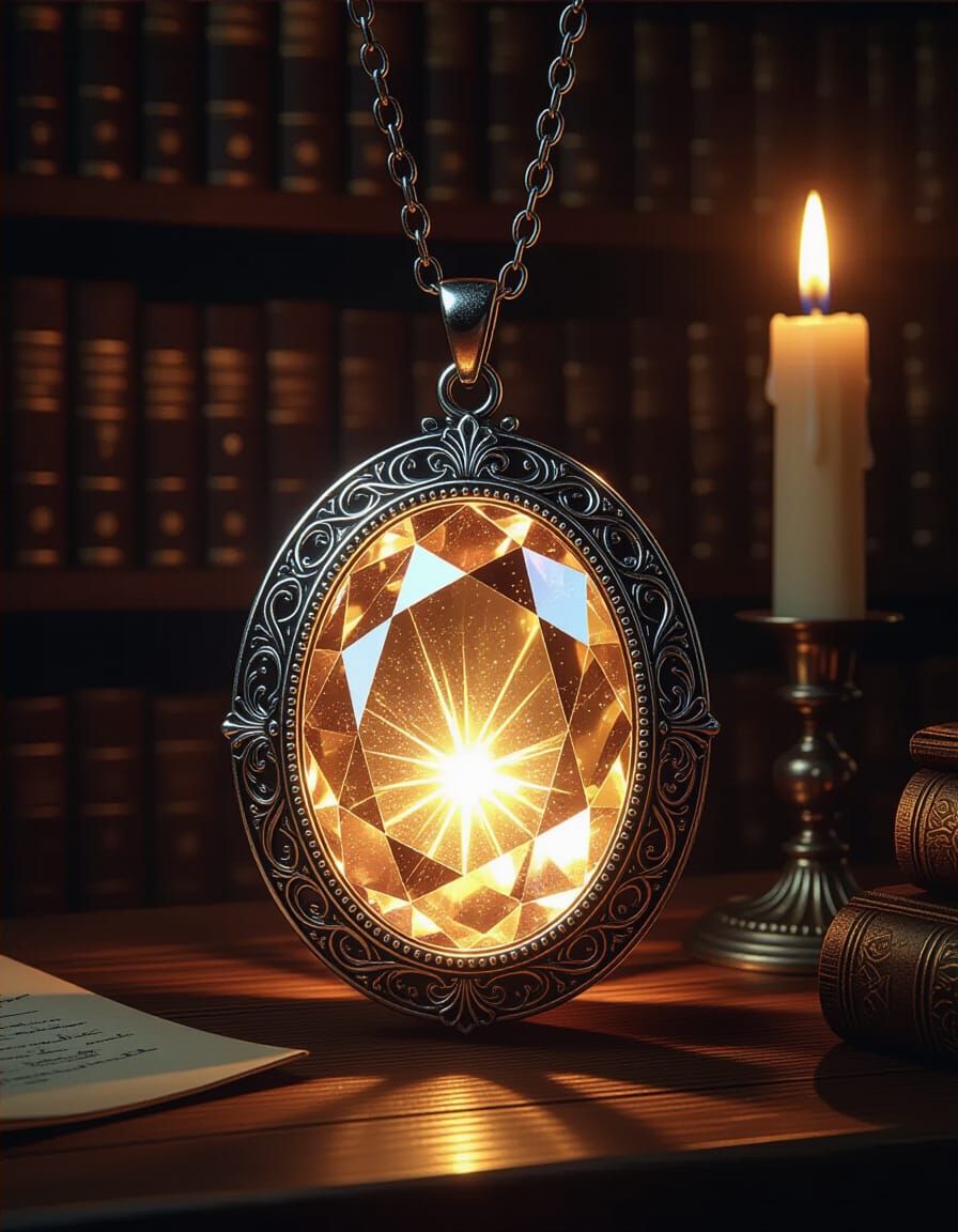 Luminous Gemstone in Antique Locket, Romanticism Style