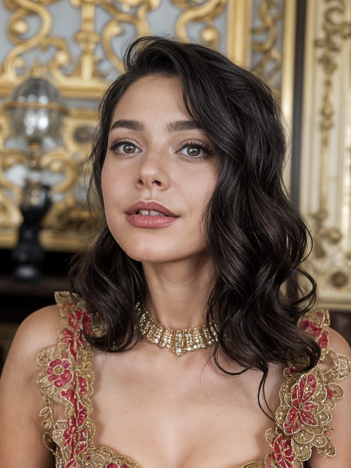 Elegant Gilded Age Woman in Lavish Ball Gown