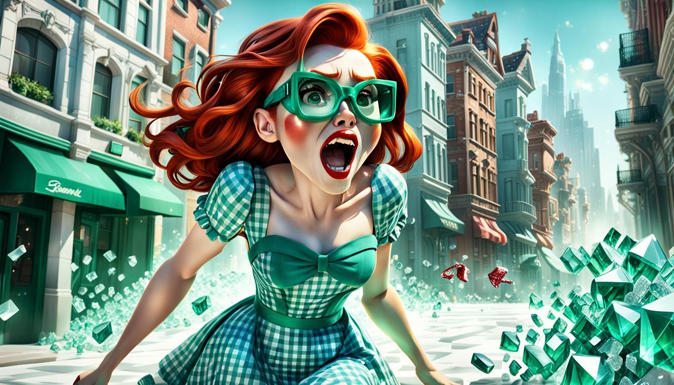 Shocked Redhead in Crystal City: 3D Digital Art