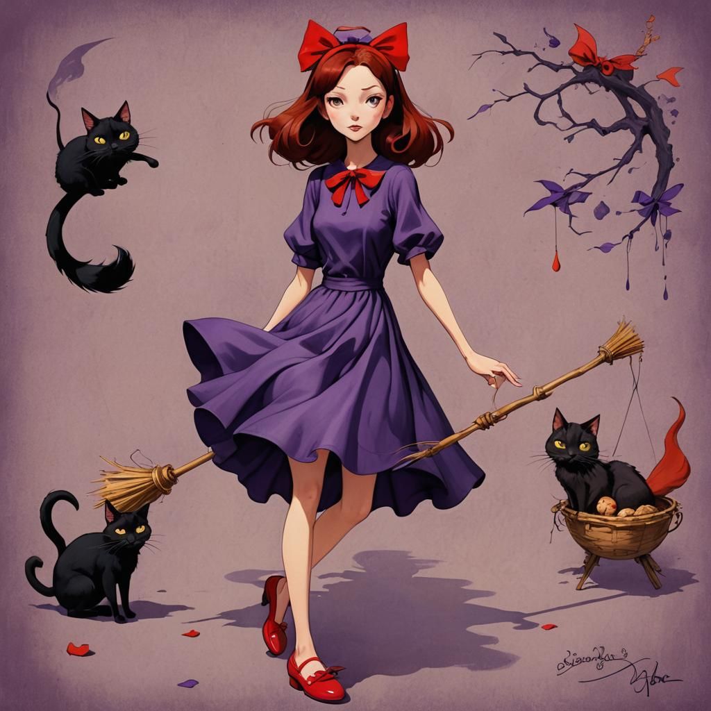 Studio Ghibli Witch with Cat in Surreal Style