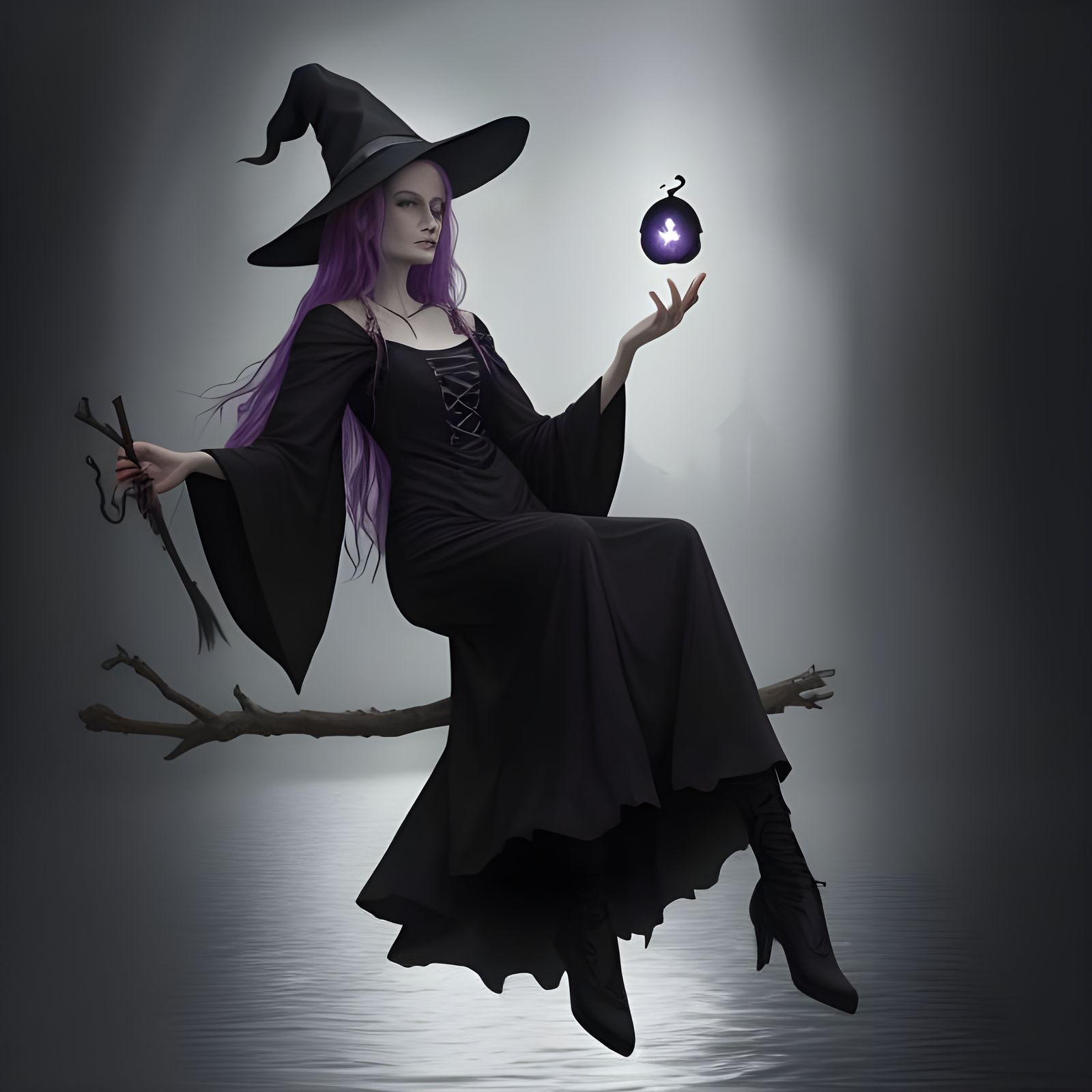 Hyperrealistic Floating Witch in Photorealism