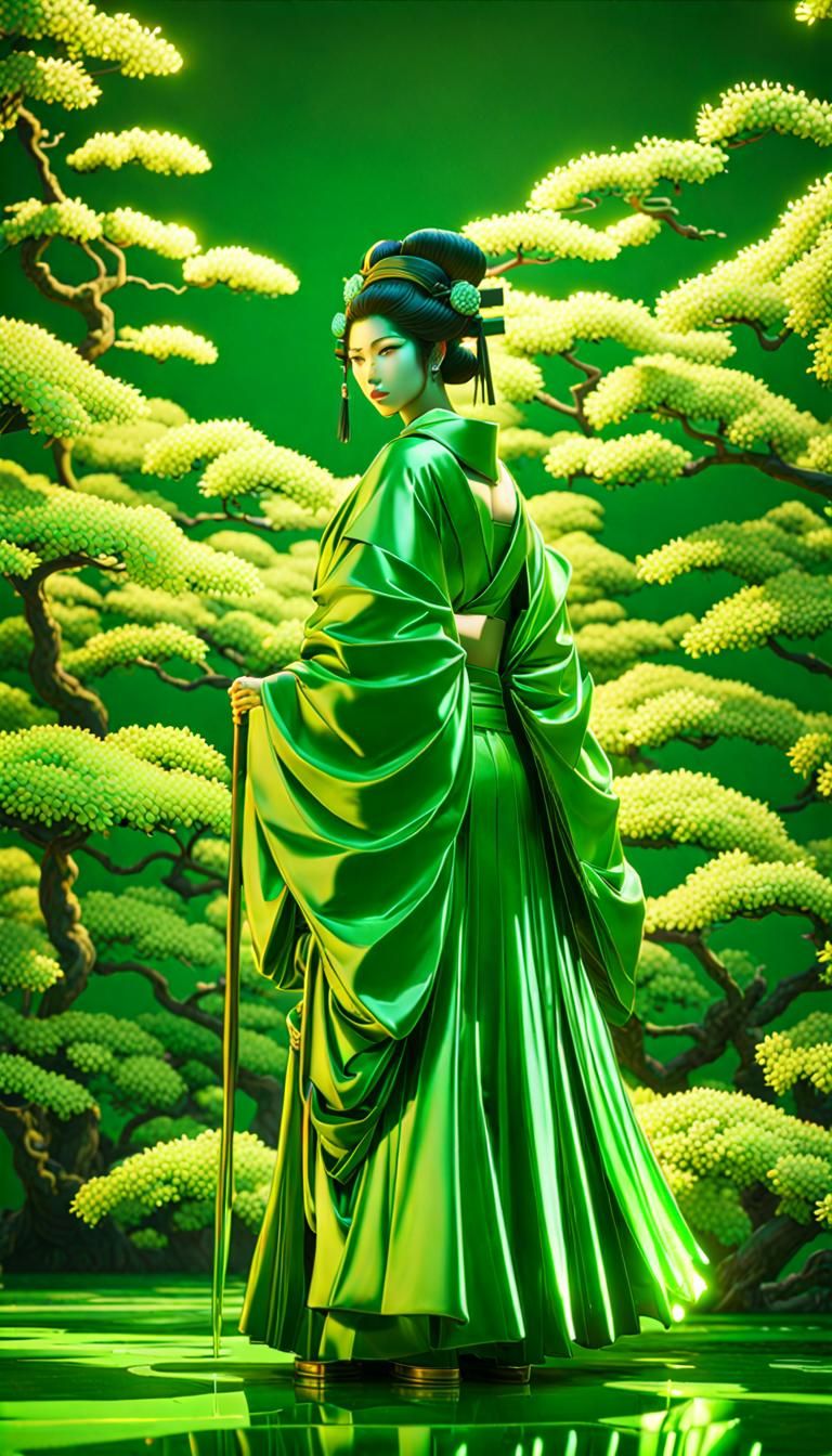 Osaka Castle in Hokusai Style with Neon Lighting