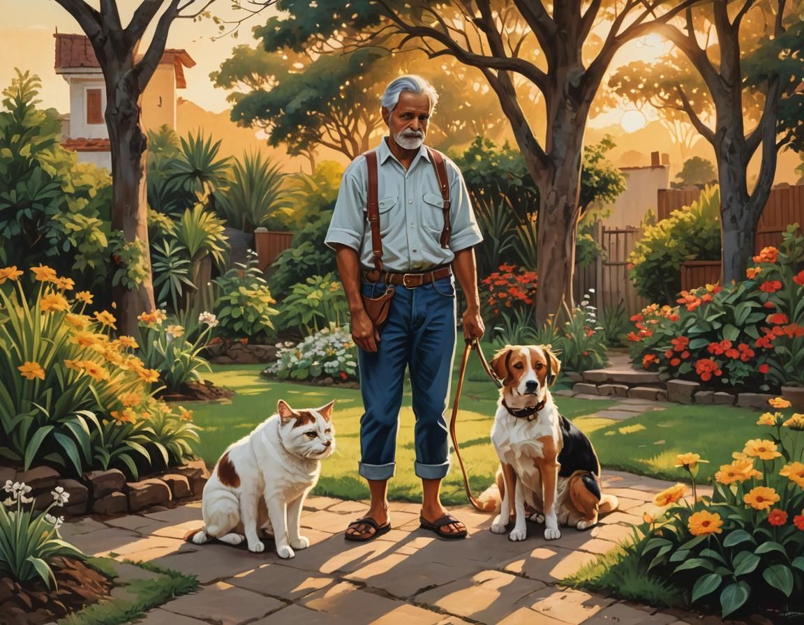 American Folk Scene: Family in a Rustic Garden