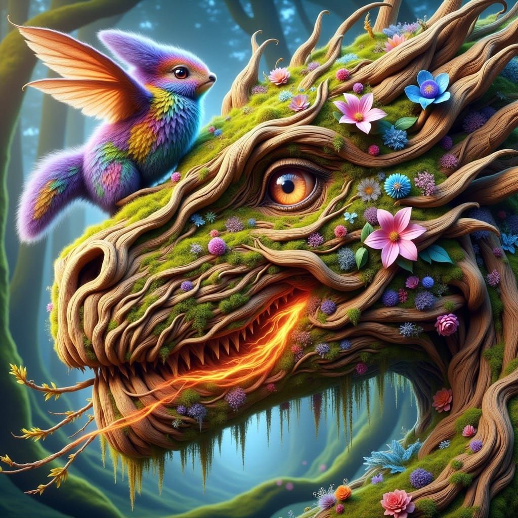 Giant Dragon Snout with Rainbow Creature, Whimsical Fantasy ...