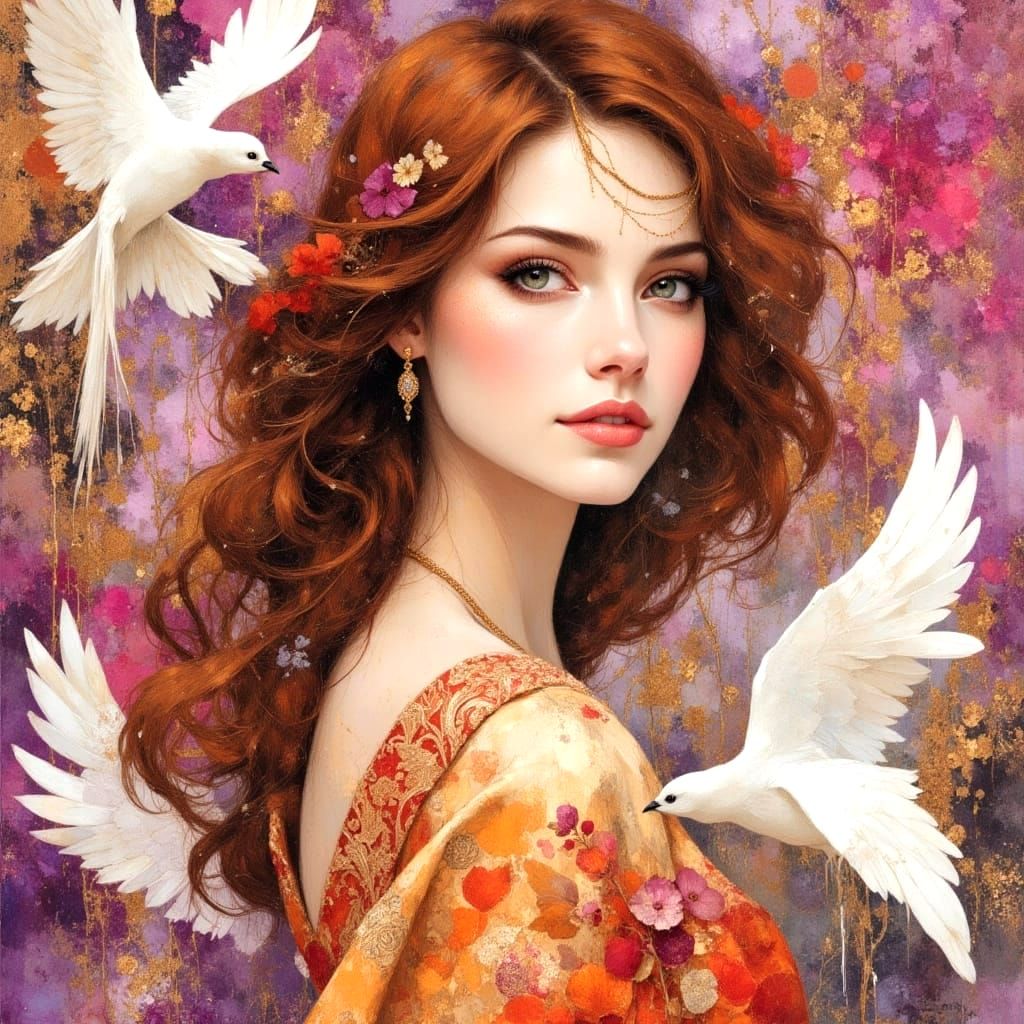 Dreamy Portrait of Woman with Flowing Hair