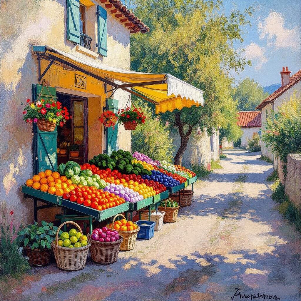 Impressionist Fruit Stand on Rustic Road