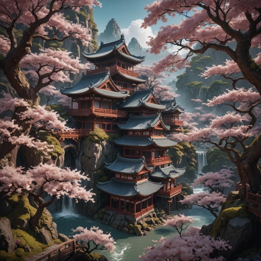 Detailed Matte Painting of Sakura in Deep Color