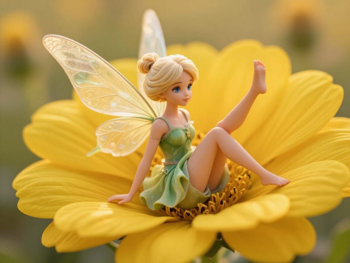 Adorable Fairy in Buttercup Flower
