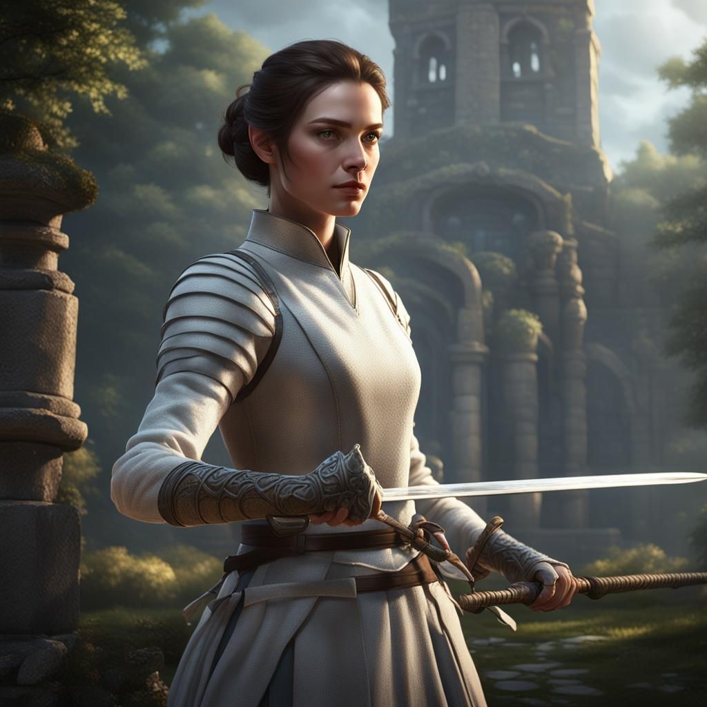 Fantasy Noblewoman with Sword, Detailed Digital Art