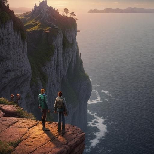 Cliffside Sunset Selfie in Fantasy Art Style