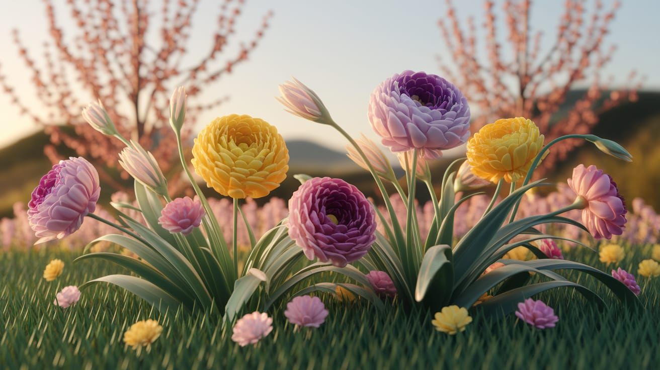 Vibrant Blooming Garden in 3D Render