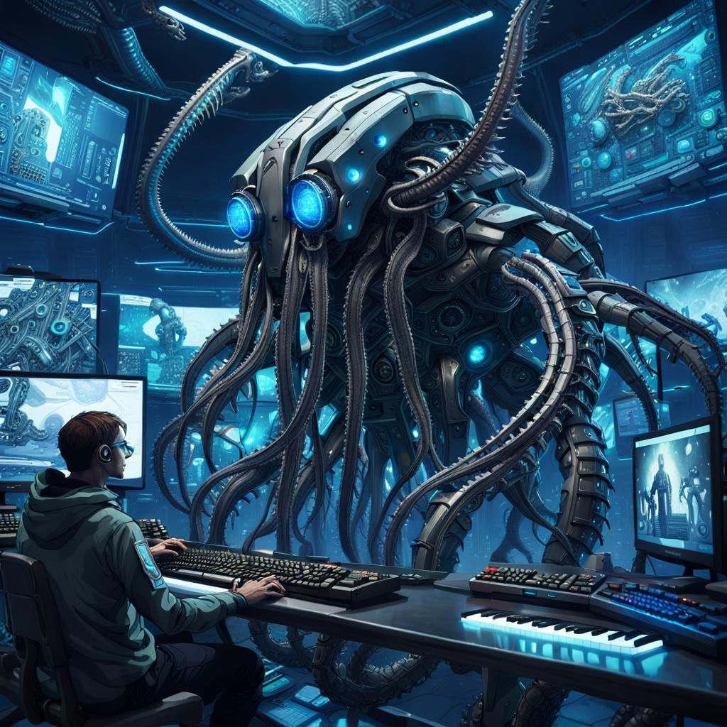 Giant Tentacled Robot in Dystopian War Room