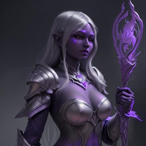 Drow Woman in Glowing Armor: Fantasy Art