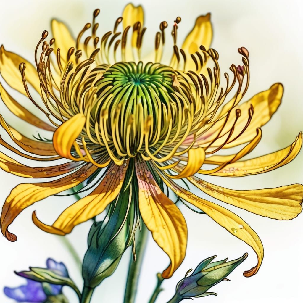 Surreal Wildflower Close-up in Impasto Watercolour Style