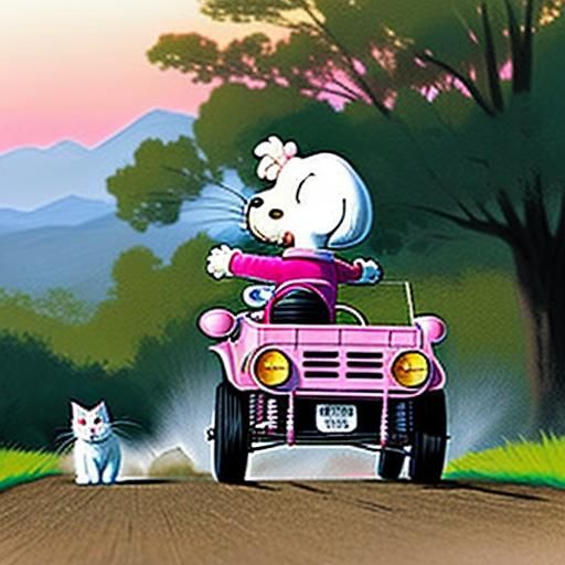 snoopy racing the kitties The dawn cracks pink, a trumpet ca...