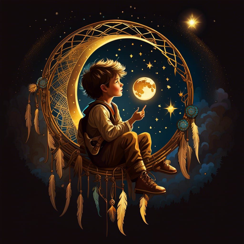 Boy on Dreamcatcher with Supernova, Rembrandt Style
