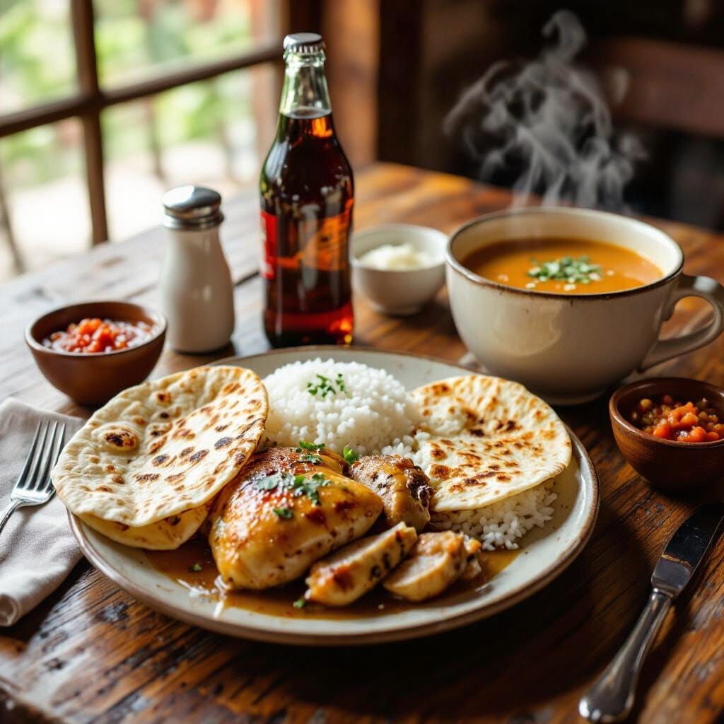 Appetizing Roasted Chicken Meal in Photorealistic Style