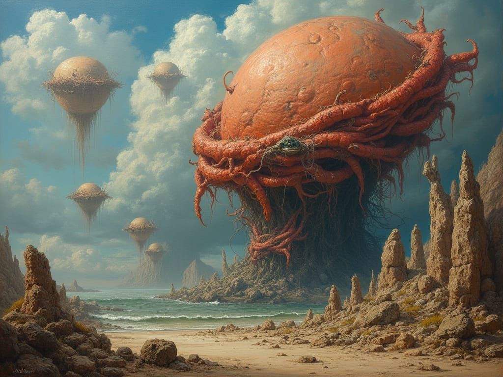 Surreal Creatures of Sirius Oil Painting