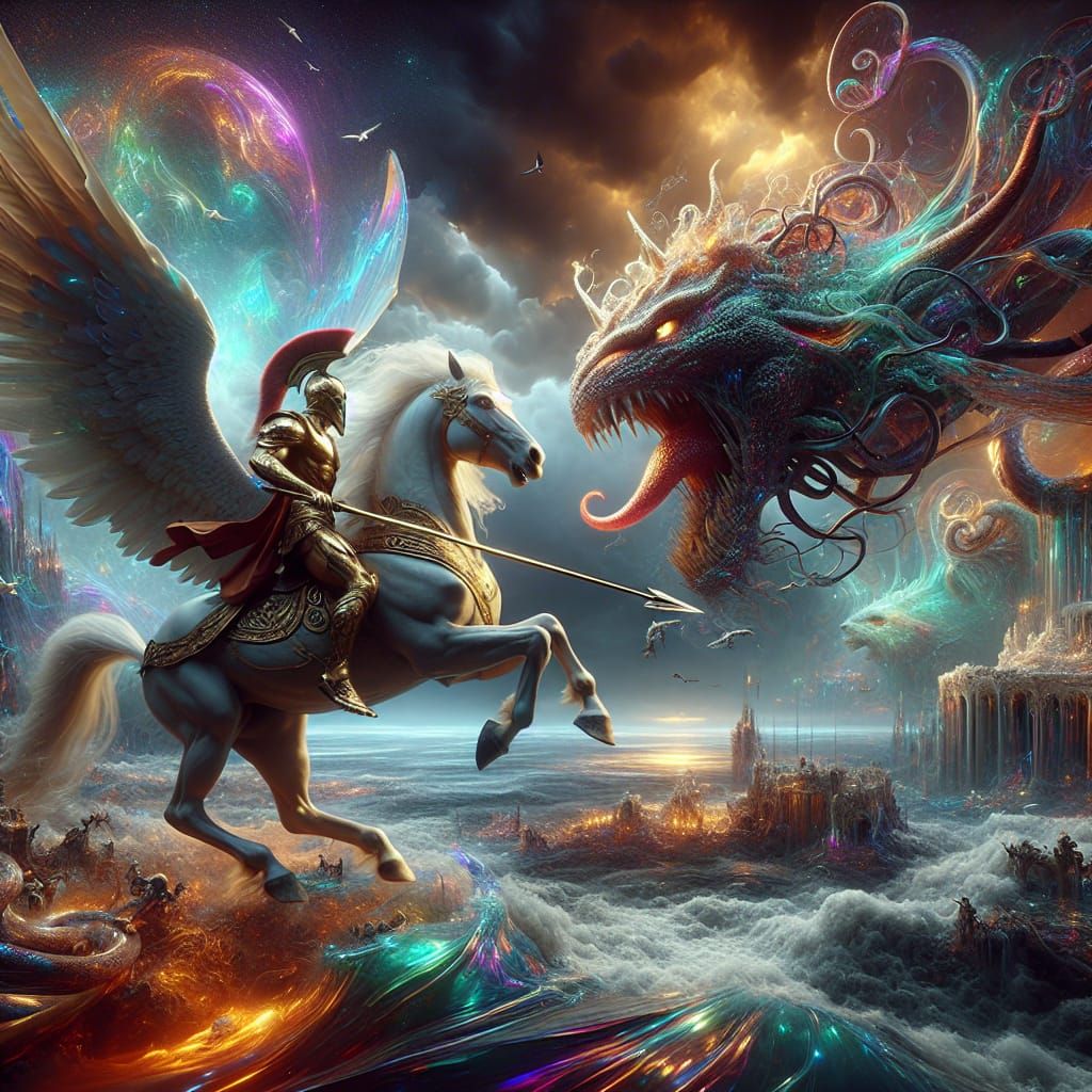 Perseus on Pegasus Confronts the Kraken