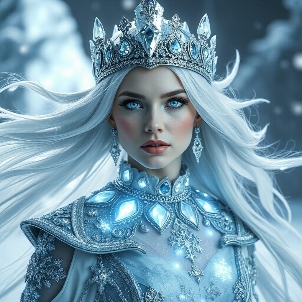 Ethereal Ice Queen in Winter Realm: Fantasy Art