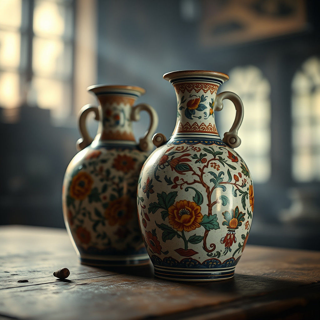Exquisite Antique Ceramic Jugs in Cinematic HDR