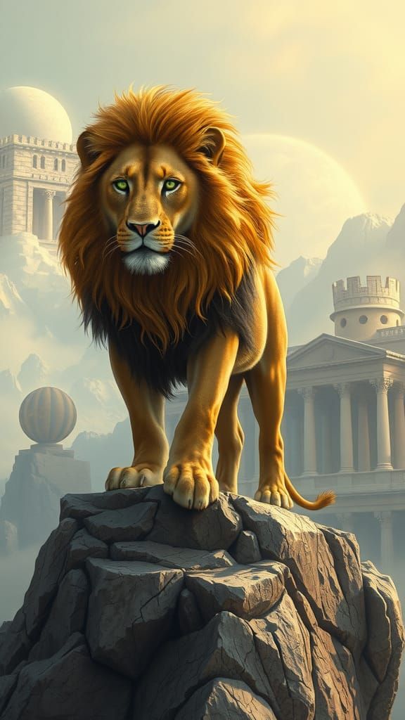 Regal Lion with Golden Mane in Doré Style