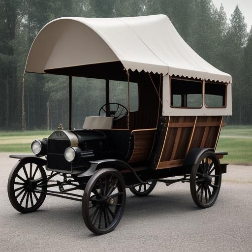 Steampunk Conestoga Wagon at Car Show, Hyperrealistic