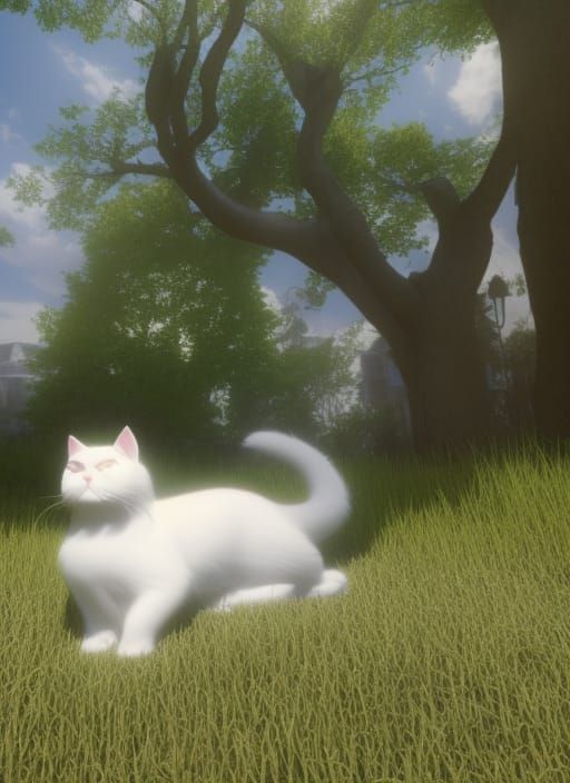 Majestic White Cat in Divine Sunshine, 3D Render