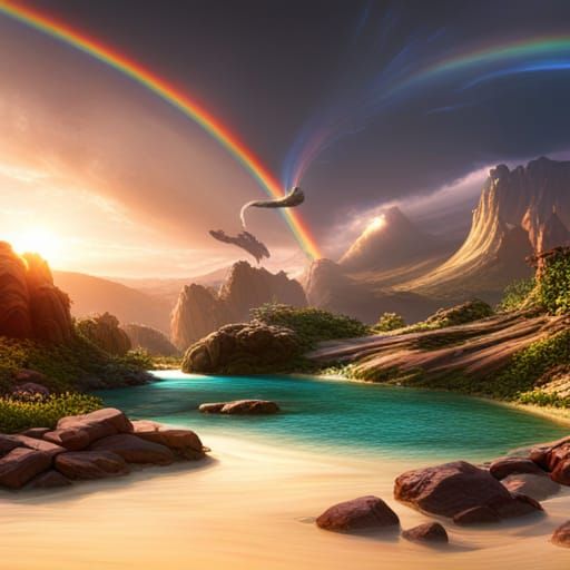 Rainbow Winged Serpent: Fantastical Concept Art
