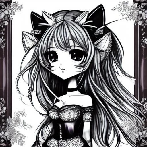 Chibi Cat Girl Coloring Page Line Art