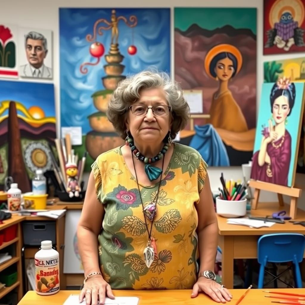 Mrs. Castillo in Surrealist Classroom Art