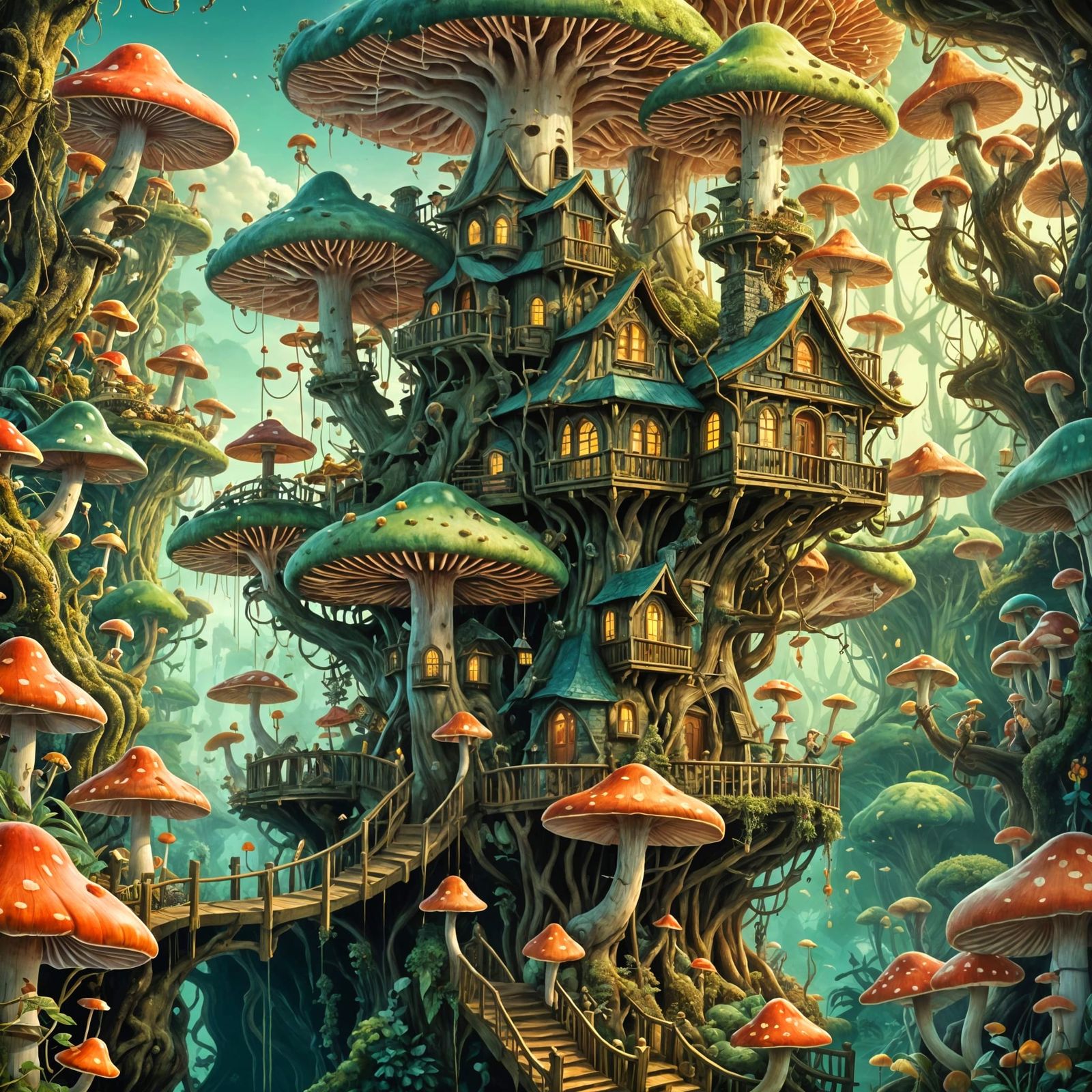 Elegant Mushroom Treehouse in Fantastical Style