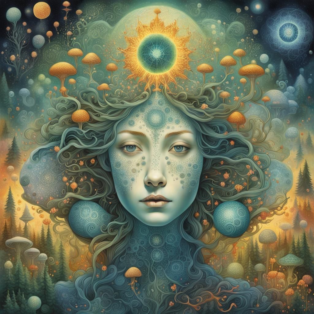 Hybrid Dervish in Mycelium Network, Detailed 8K Render