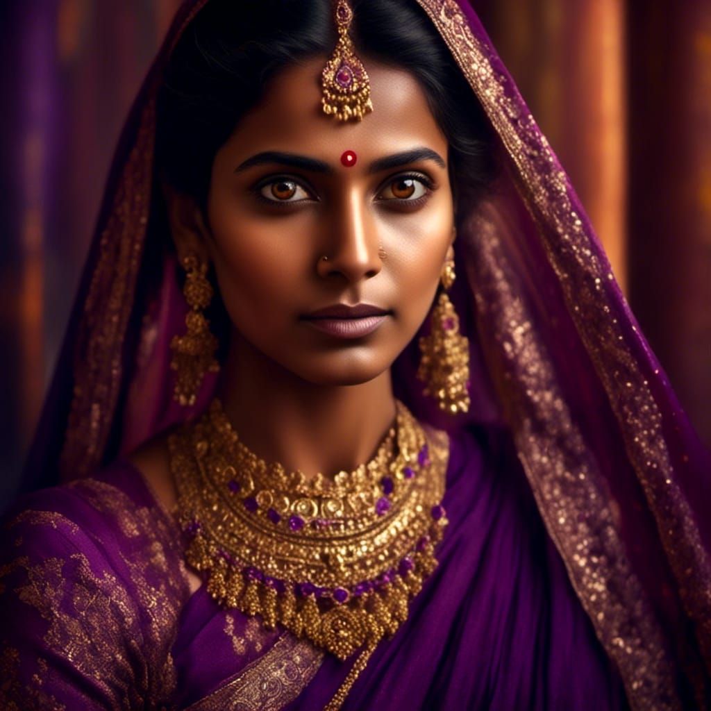 Portrait of an Indian Woman in Purple Sari