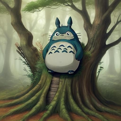 Totoro in Forest: Manga Style Ghibli Art