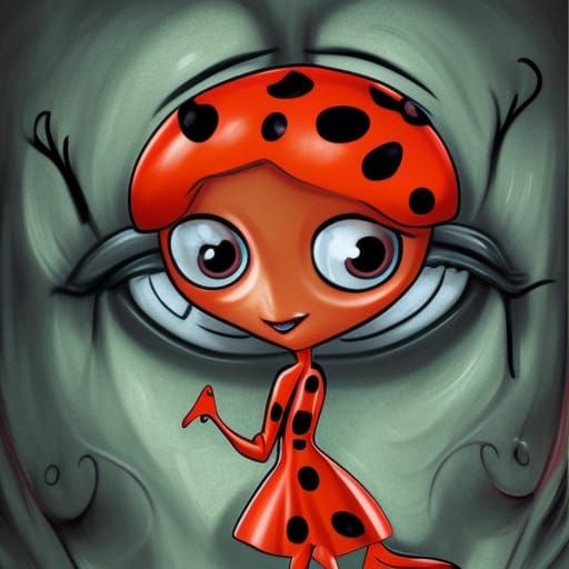 Ladybug looking to the spectstor, smiling, big eyes  comic b...
