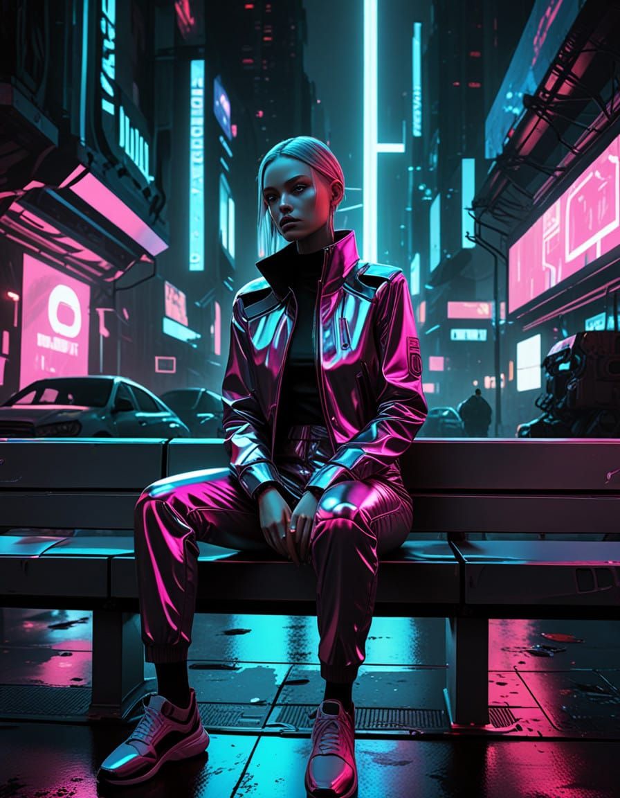 Neon city bench