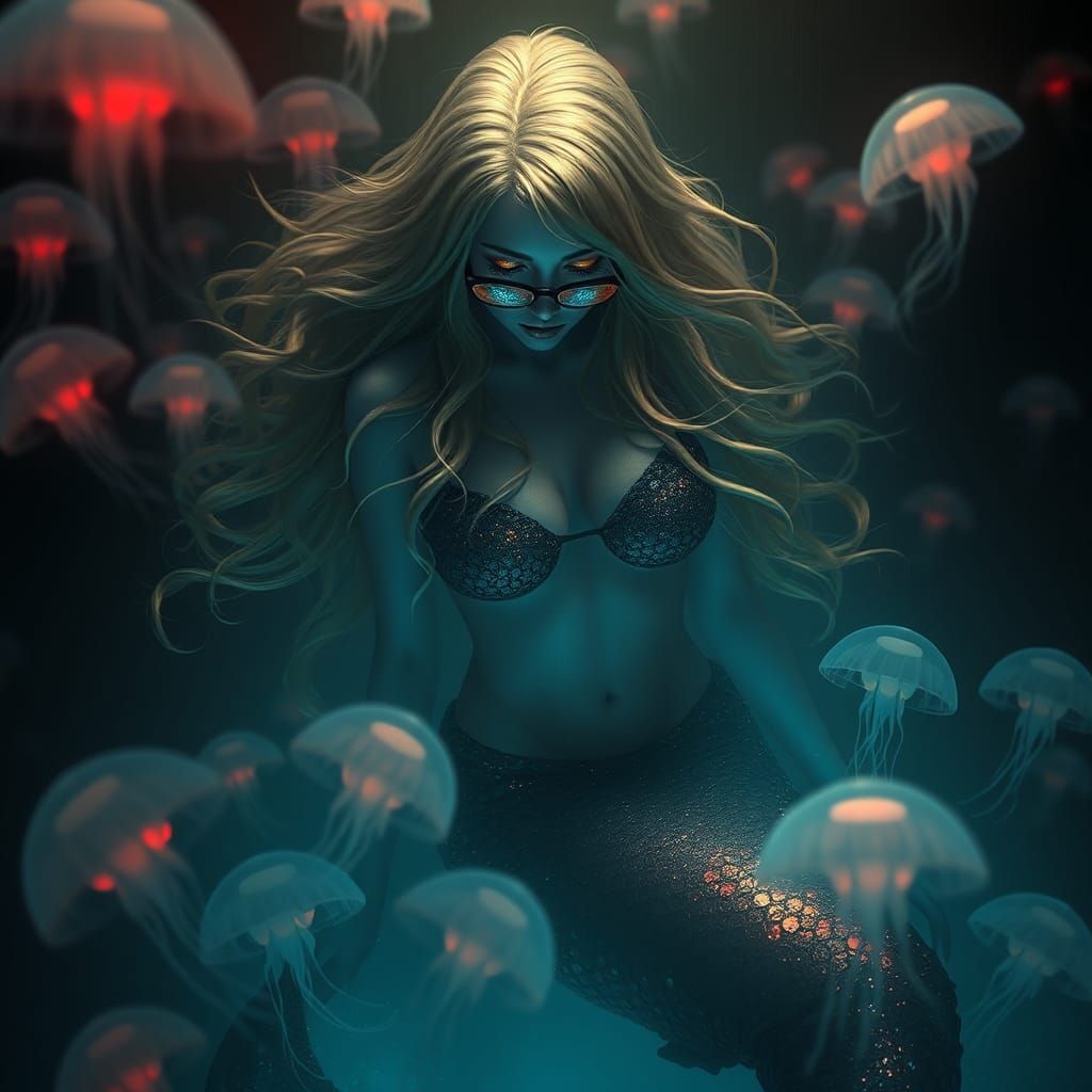 Ethereal Mermaid Siren in Glowing Ocean Depths