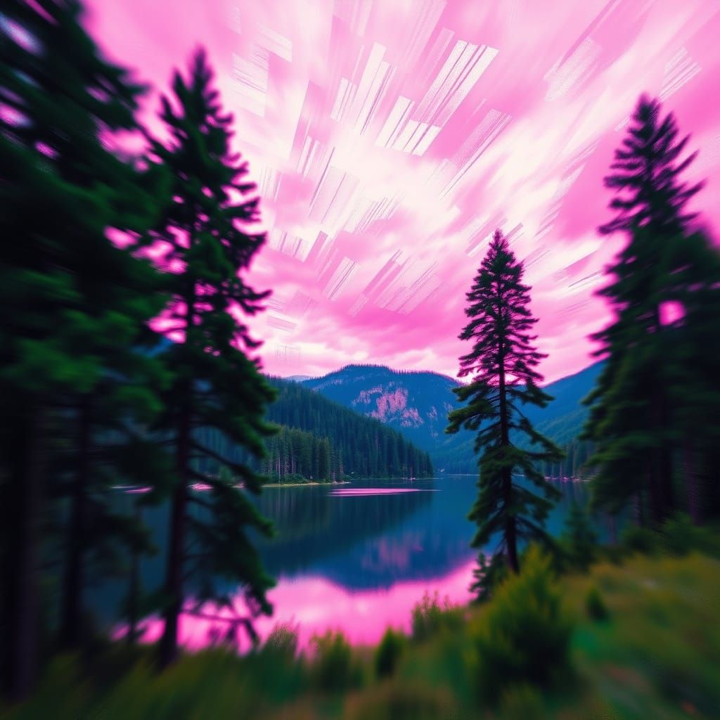 Vibrant Lake Landscape in Impressionist Style