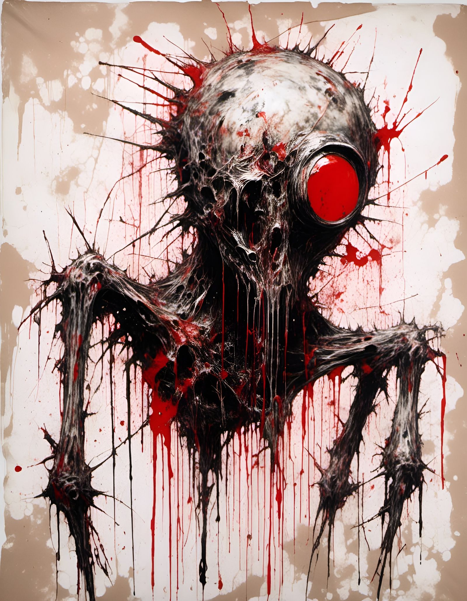 Minimalist Macabre Pillow Creature in Splatter Graffiti Styl...