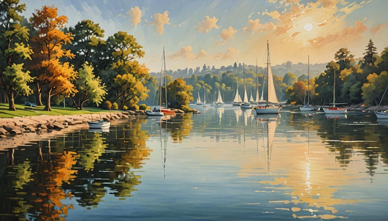 Idyllic Bay Scene in Impressionist Style