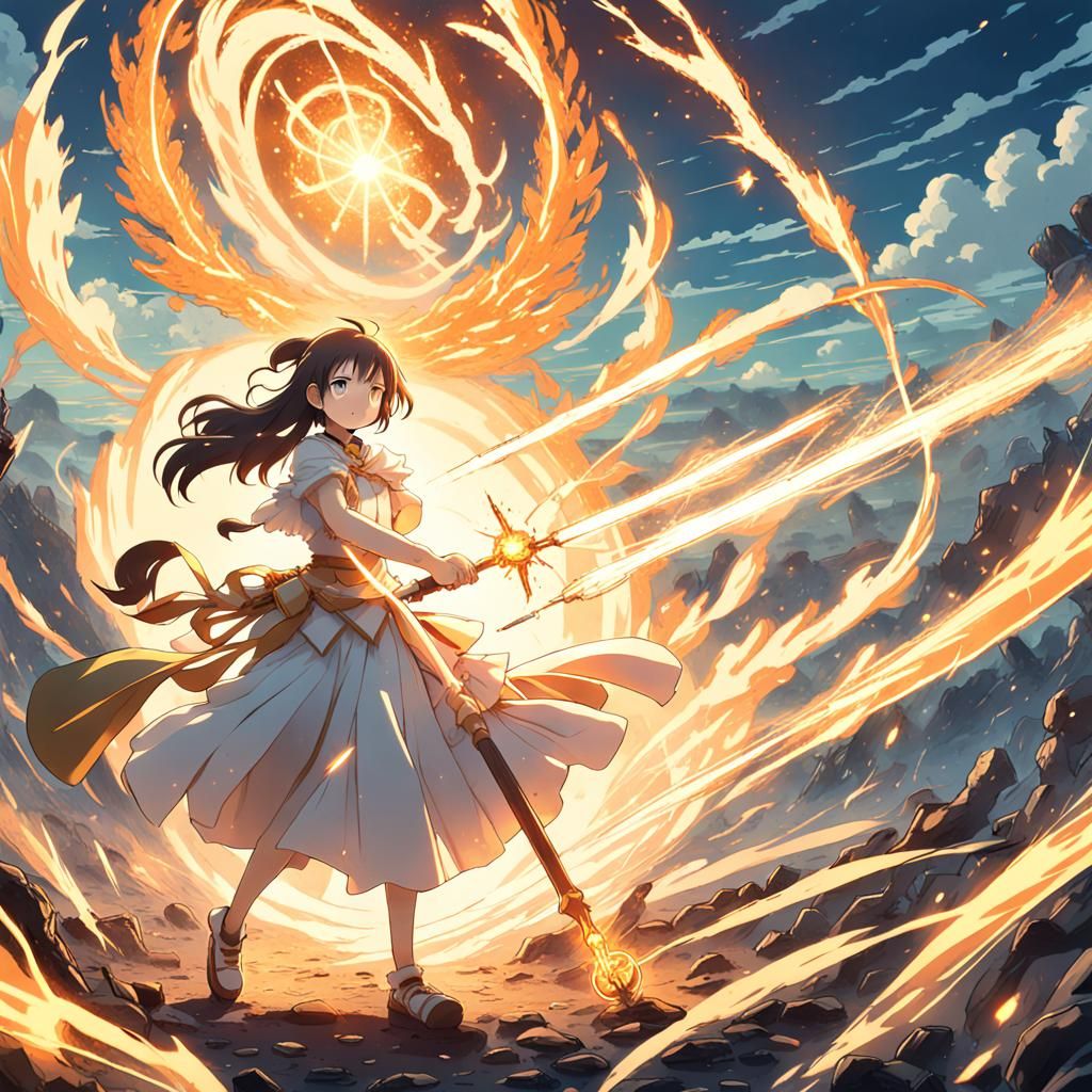 Magical Girl Battles at Dawn: Ghibli-Style Anime