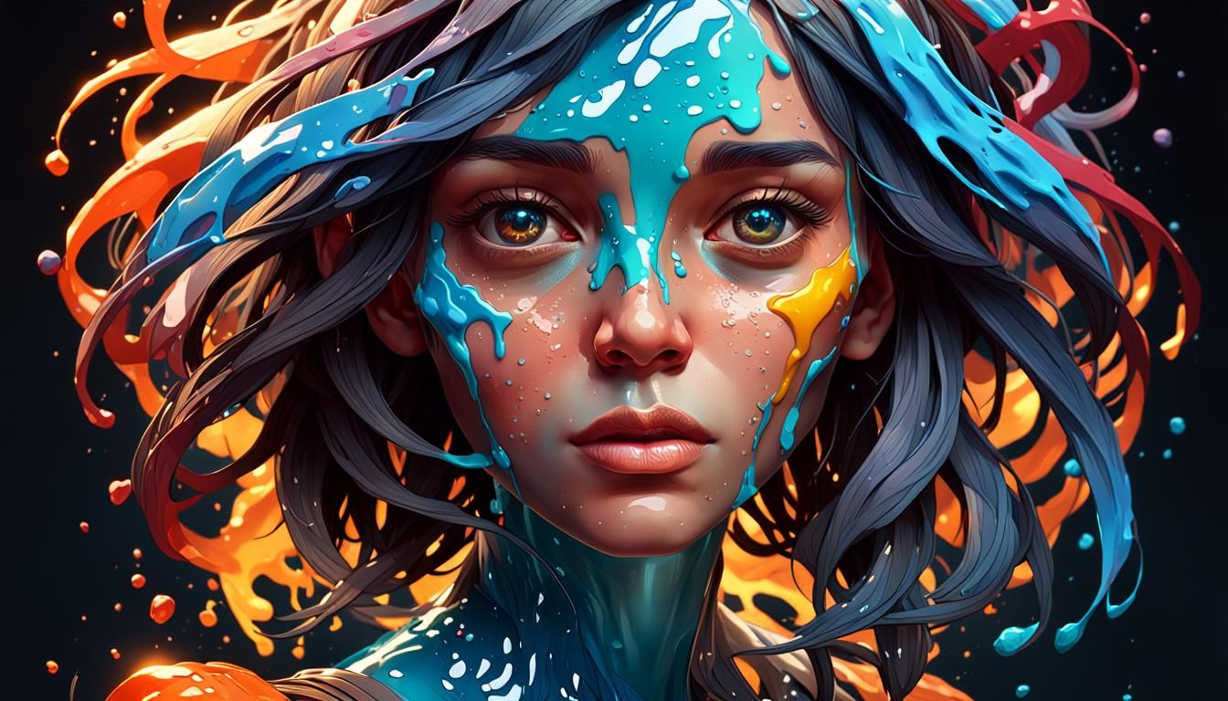 Hyperdetailed Melting Portrait in Art Nouveau Style