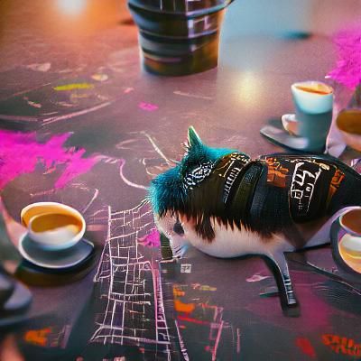 Punk Cat Coffee Break: Detailed Fantasy Art